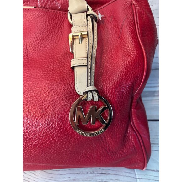 Michael Kors Pebbled Red Leather Medium Handbag Holiday Party Chic - Picture 3 of 12